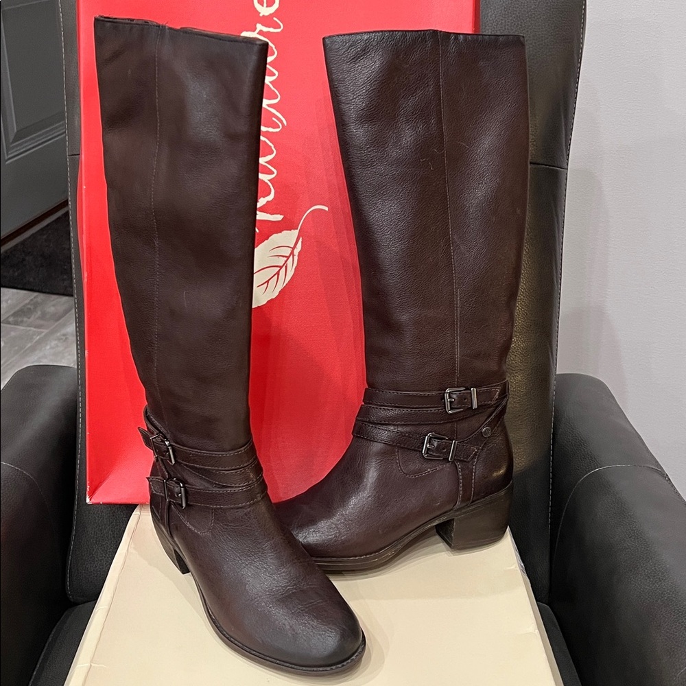 Brown Leather Knee-High Boots
